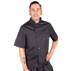 2Xl Mens Chef Coat Lw Mesh Short Slv Black for AllPoints Part# 3905BLK2XL