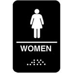 Vollrath 5634 Women Sign, Braille, 6" X 9", White On Black, Made In Usa (Refer To Vollrathfoodservice.Com For Full Warranty Policy)                                                                                                                                          