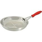 Browne Foodservice 5812810 Thermalloy Fry Pan, 10" Dia. X 2-1/16"H, Without Cover, Non-Drip Edge, Riveted Steel Handle With Ergonomic Removable Red Silicone Heat Resistant Sleeve (To 572 F), Corrosion Resistant, Operates With Gas/Electric/Ceramic/Halogen, 2-Ply Stainless Steel I