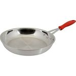 Browne Foodservice 5812812 Thermalloy Fry Pan, 12" Dia. X 2"H, Without Cover, Non-Drip Edge, Riveted Steel Handle With Ergonomic Removable Red Silicone Heat Resistant Sleeve (To 572 F), Corrosion Resistant, Operates With Gas/Electric/Ceramic/Halogen, 2-Ply Stainless Steel Interi