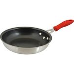 Browne Foodservice 5812828 Thermalloy Fry Pan, 8" Dia. X 1-7/8"H, Without Cover, Non-Drip Edge, Riveted Steel Handle With Ergonomic Removable Red Silicone Heat Resistant Sleeve (To 572 F), Corrosion Resistant, Operates With Gas/Electric/Ceramic/Halogen, Excalibur Non-Stick Coat