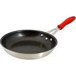 Browne Foodservice 5812830 Thermalloy Fry Pan, 10" Dia. X 2-1/16"H, Without Cover, Non-Drip Edge, Riveted Steel Handle With Ergonomic Removable Red Silicone Heat Resistant Sleeve (To 572 F), Corrosion Resistant, Operates With Gas/Electric/Ceramic/Halogen, Excalibur Non-Stick Co