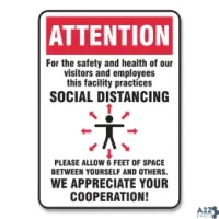 Accuform MGNG902VPESP Social Distance Signs, Wall, 7 X 10, Visitors And Emplo