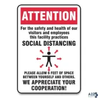 Accuform MGNG906VPESP Social Distance Signs, Wall, 10 X 14, Visitors And Empl
