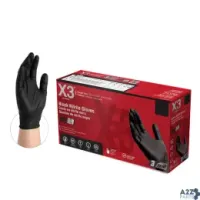 Ammex Corp BX346100 X3 Nitrile Disposable Gloves Large Black Powder Free 10