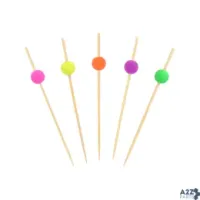 Bamboo Forever BF-12-420-C 3.5" Fluorescent Bamboo Picks With Ball End, Case Of 1
