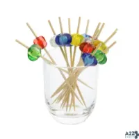 Bamboo Forever BF-12-435-C 3.5" Assorted Bead Bamboo Picks With Ball End, Case Of
