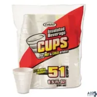 Dart DCC 8RP51 DRINK FOAM CUPS, 8.5 OZ, WHITE, PACK OF 51