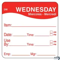 Day Mark 1100533 2" WEDNESDAY USE BY DAY SQUARE - 250 / RL