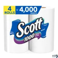 Kimberly-Clark 10183 Scott Toilet Paper 4 Roll 1000 Sheet 4 In. - Total Qty: