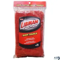 Libman 591 HIGH POWER 100% COTTON RED SHOP TOWELS, 12 PACK